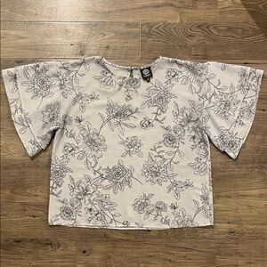 Bobeau Black and Cream Floral Blouse